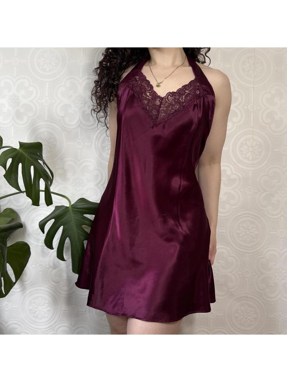 Vintage Fredrick’s of Hollywood Slip Dress Size Medium Burgundy Satin Halter